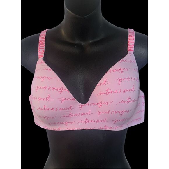 Victoria's Secret Other - Beautiful Victoria’s Secret lightly Lined t-shirt  pink logo Bra 38C Good CONDIT